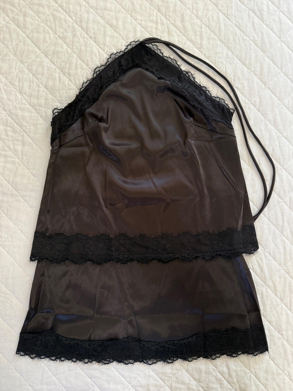 Black Lace/Satin Two Piece Halter & Mini Skirt